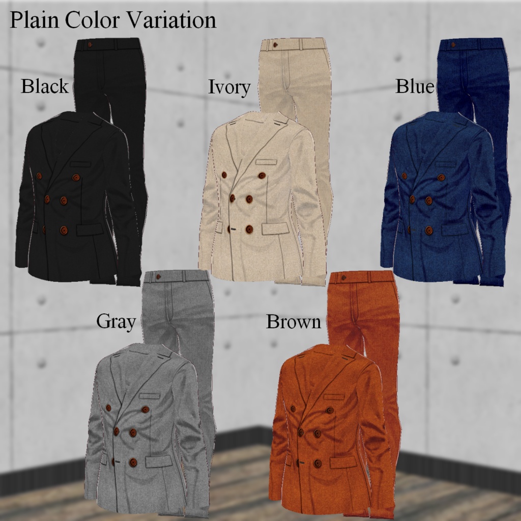 無料【VRoid】DoubleBreastedSuit 2type5color ダブルブレストスーツ【テクスチャ】