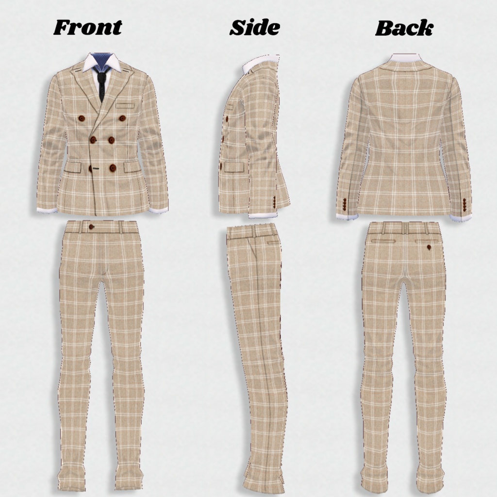 無料【VRoid】DoubleBreastedSuit 2type5color ダブルブレストスーツ【テクスチャ】