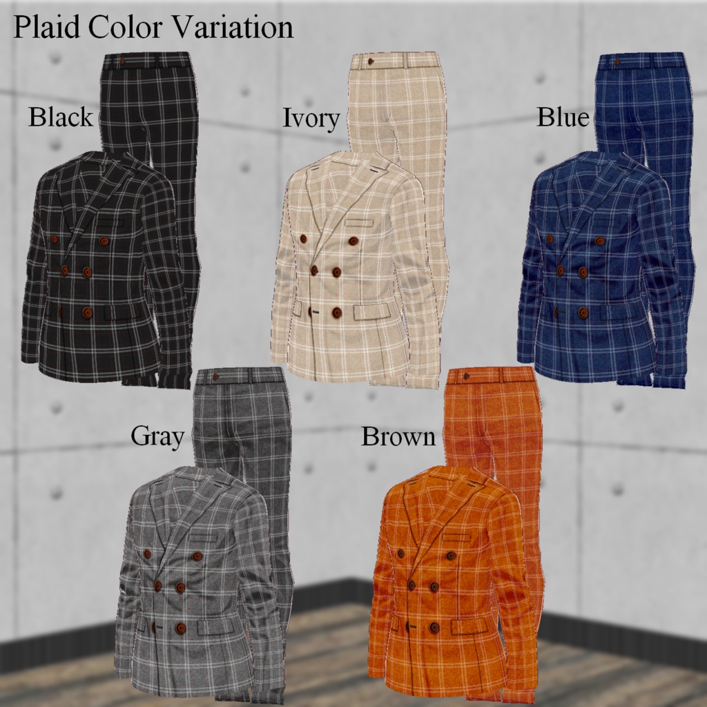 無料【VRoid】DoubleBreastedSuit 2type5color ダブルブレストスーツ【テクスチャ】