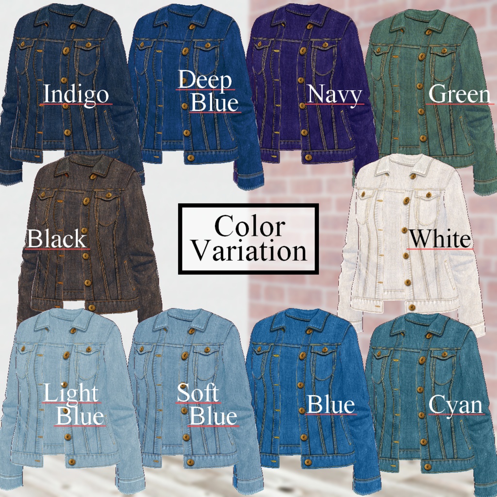 無料【VRoid】DenimJacket 10color デニムジャケット【テクスチャ】