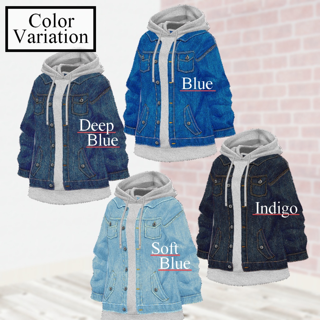 無料【VRoid】DenimJacket For Hoodie 10color デニムジャケット