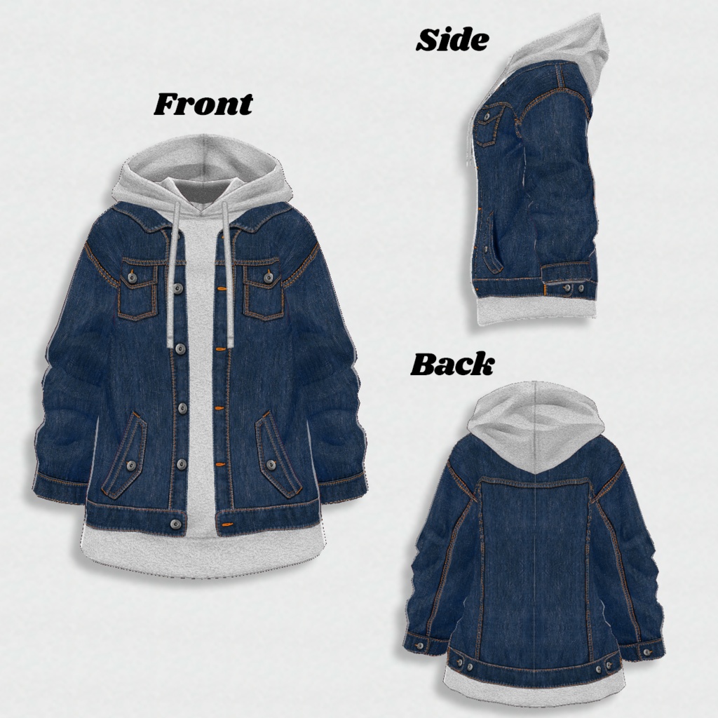 無料【VRoid】DenimJacket For Hoodie 10color デニムジャケット×パーカー【テクスチャ】