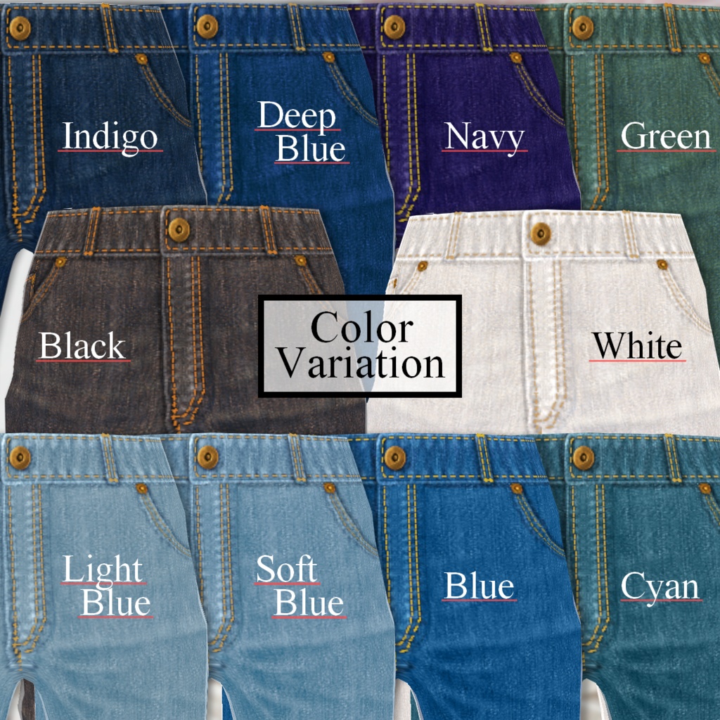 無料【VRoid】DenimPants 10color デニムパンツ【テクスチャ】