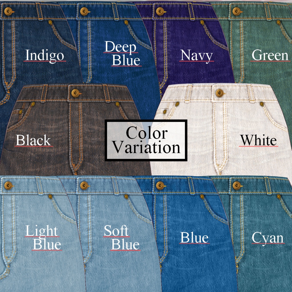 無料【VRoid】DenimSkirt 10color デニムスカート【テクスチャ】