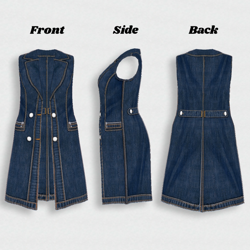 無料【VRoid】LongDenimVest 5color ロングデニムベスト【テクスチャ】