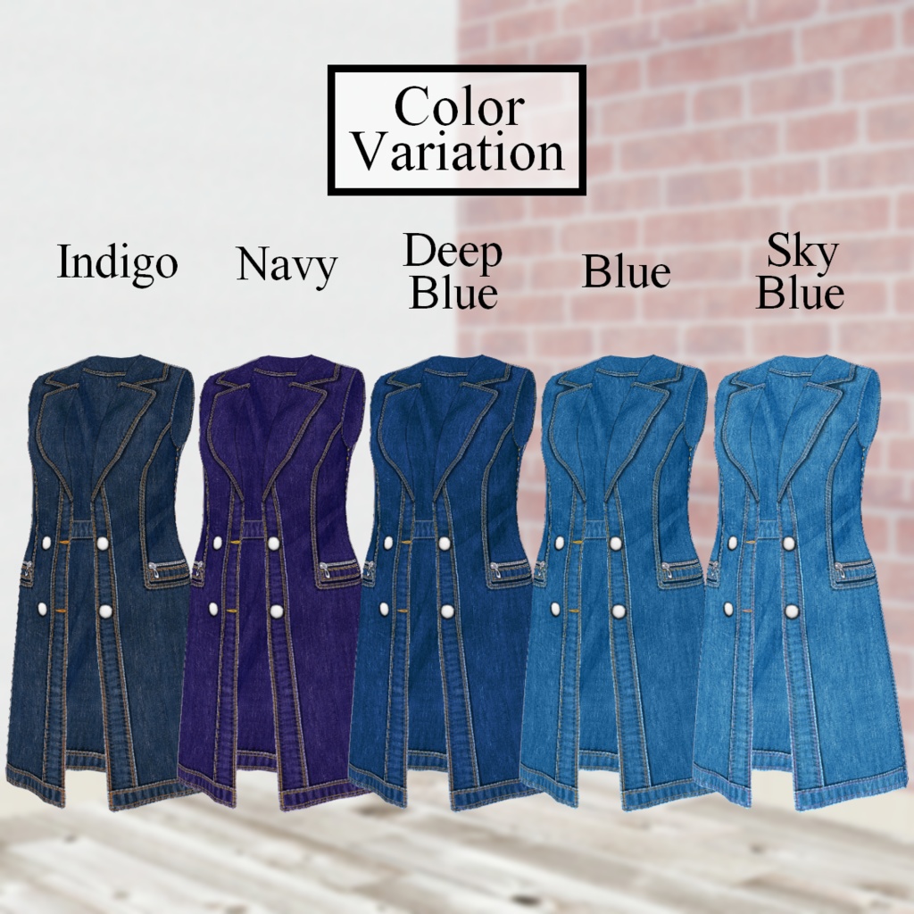 無料【VRoid】LongDenimVest 5color ロングデニムベスト【テクスチャ】