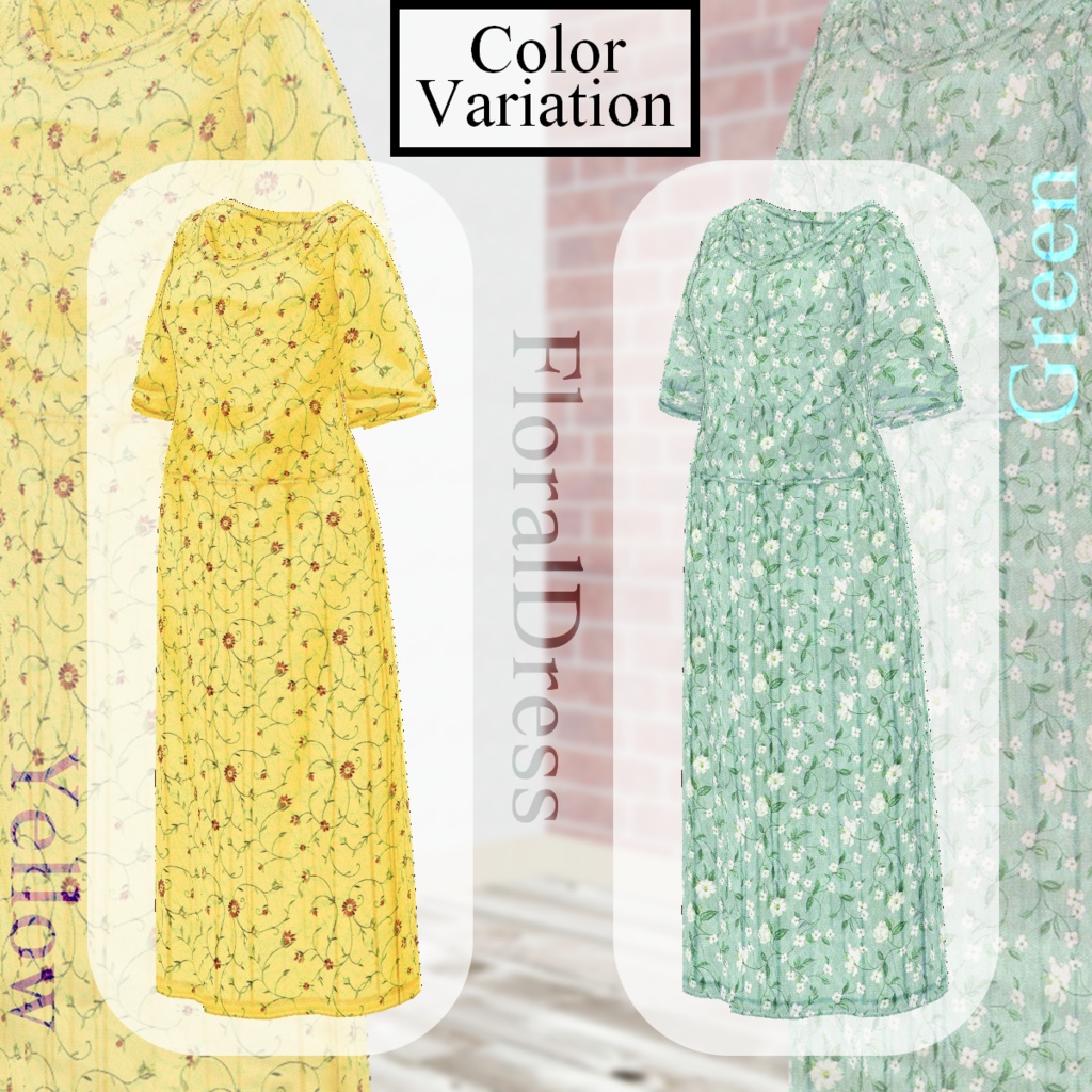 無料【VRoid】DenimVest×FloralDress デニムベスト×花柄ワンピース【テクスチャ】