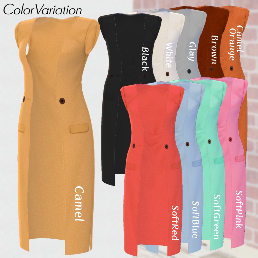 【VRoid】LongGilet×PleatedSkirt  10color ロングジレ×プリーツスカート【テクスチャ】