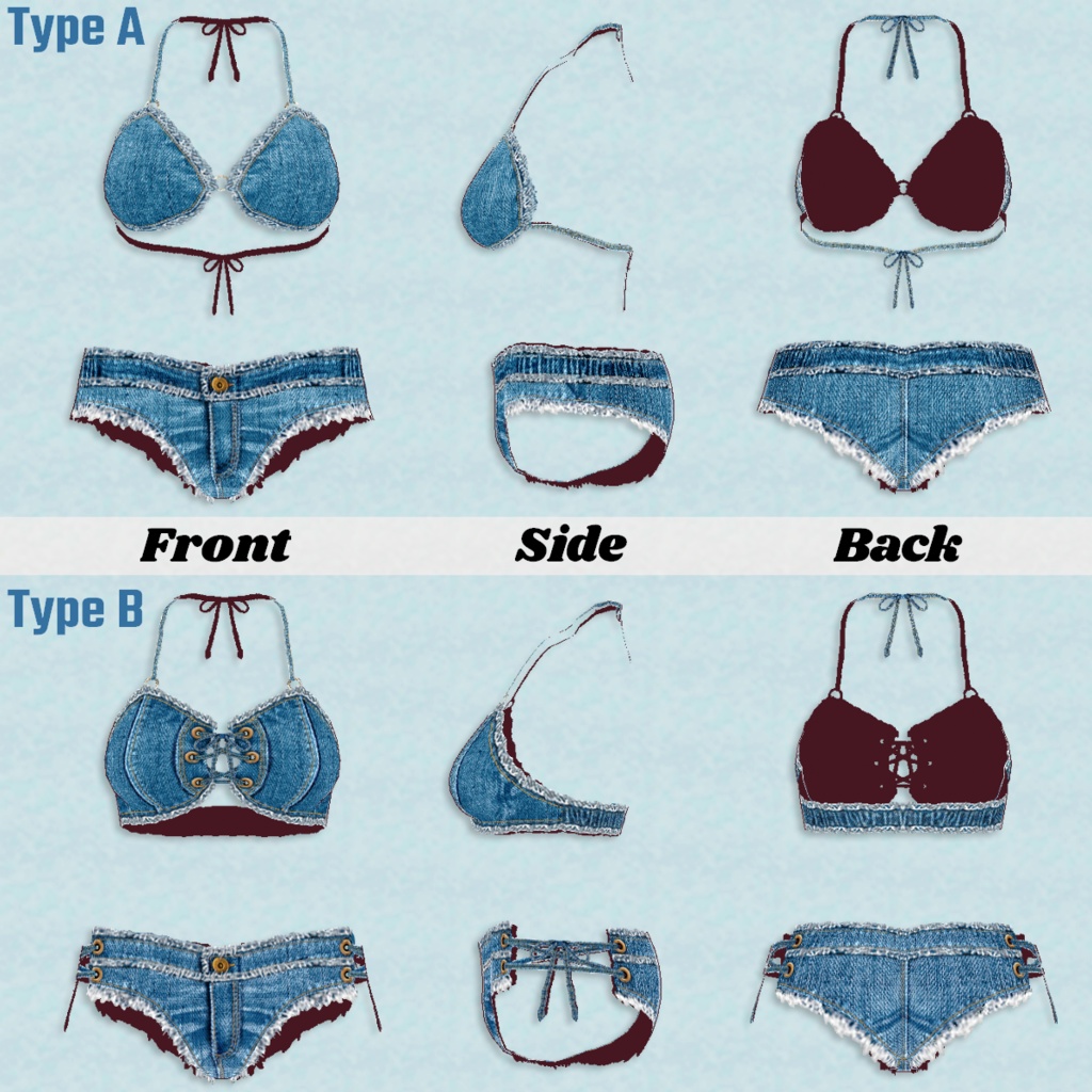 無料【VRoid】DenimBikini 3color デニムビキニ【テクスチャ】Free
