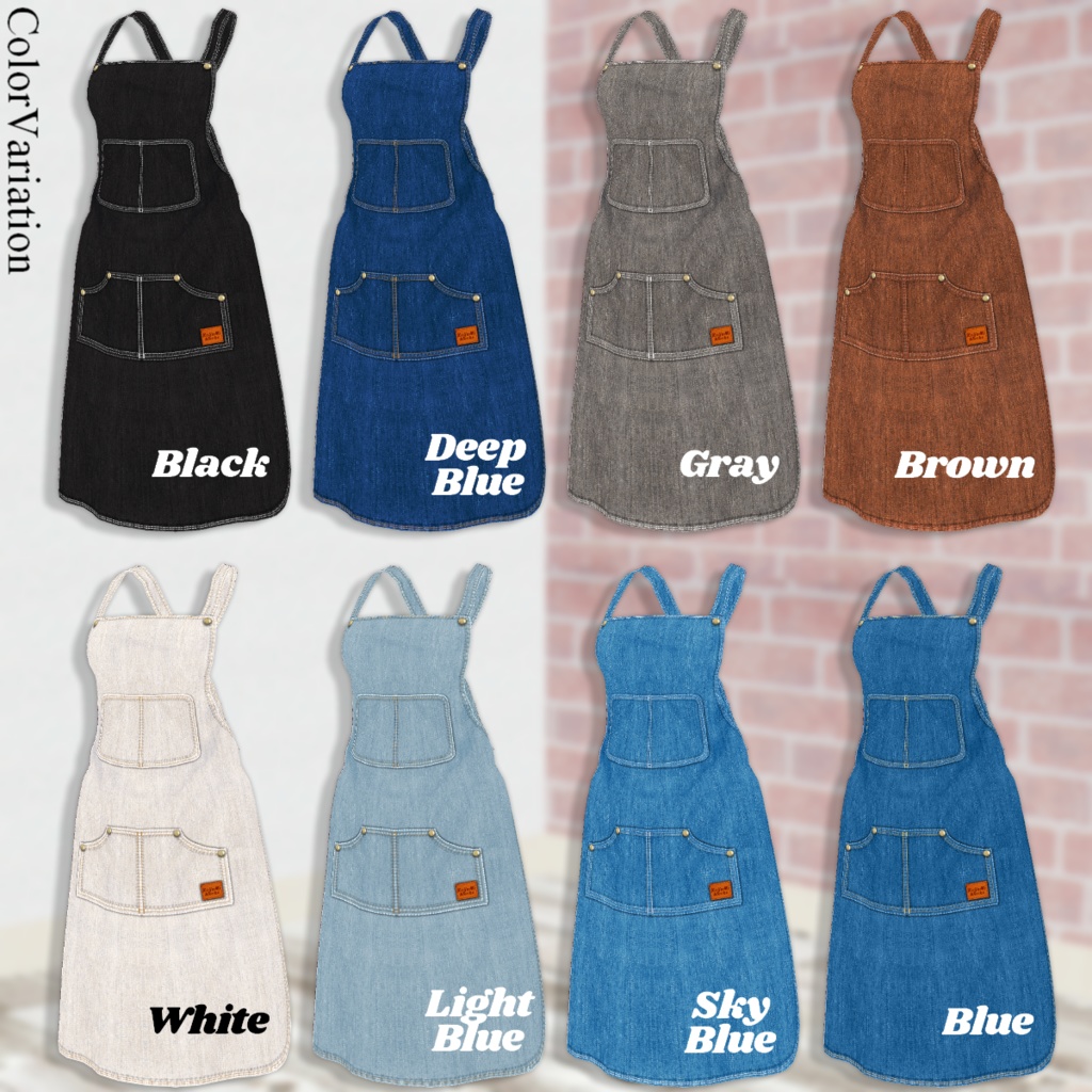 無料【VRoid】DenimApron 8color デニムエプロン【テクスチャ】