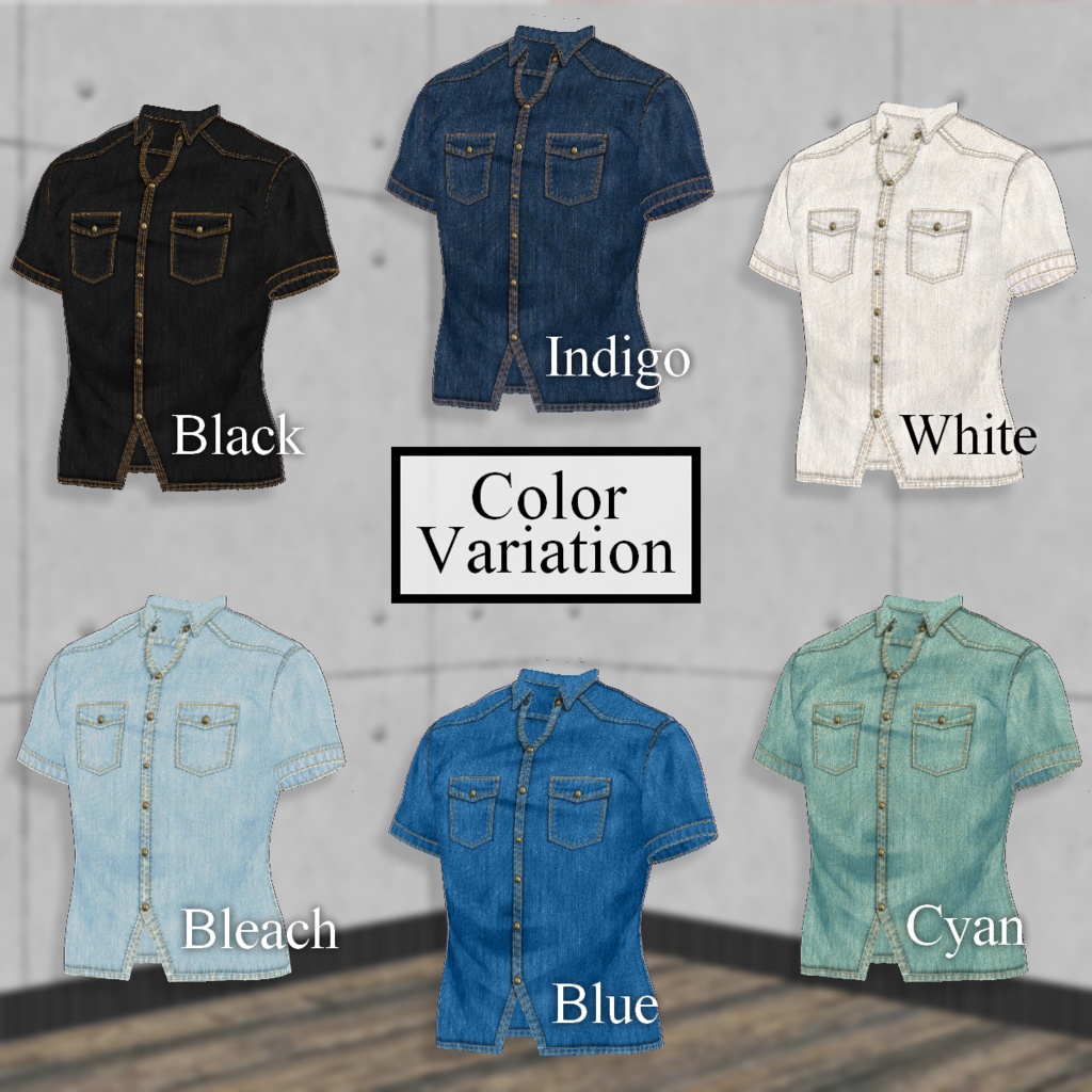 無料【VRoid】DenimShirt 6color デニムシャツ【テクスチャ】