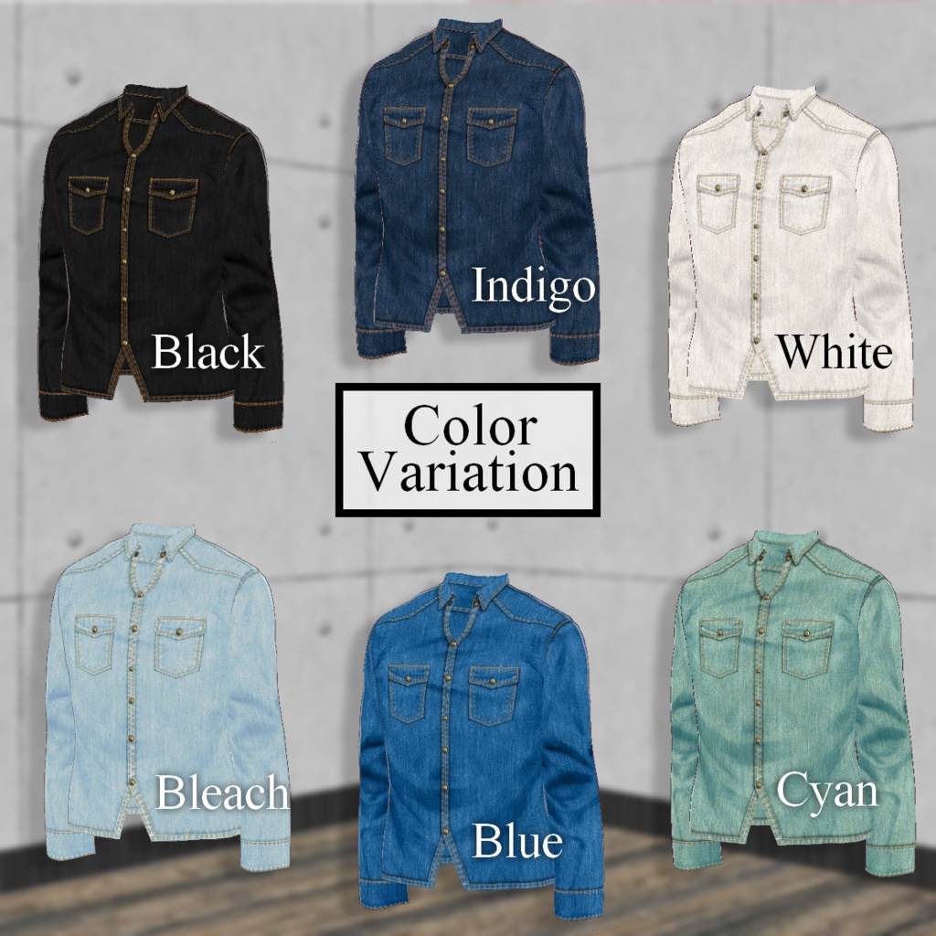 無料【VRoid】DenimShirt 6color デニムシャツ【テクスチャ】