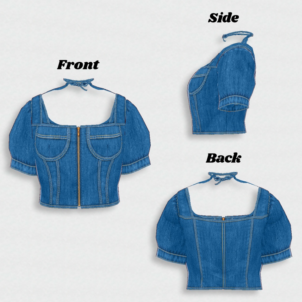 無料【VRoid】DenimTops SquareNeck 3color デニムトップス スクエアネック【テクスチャ】