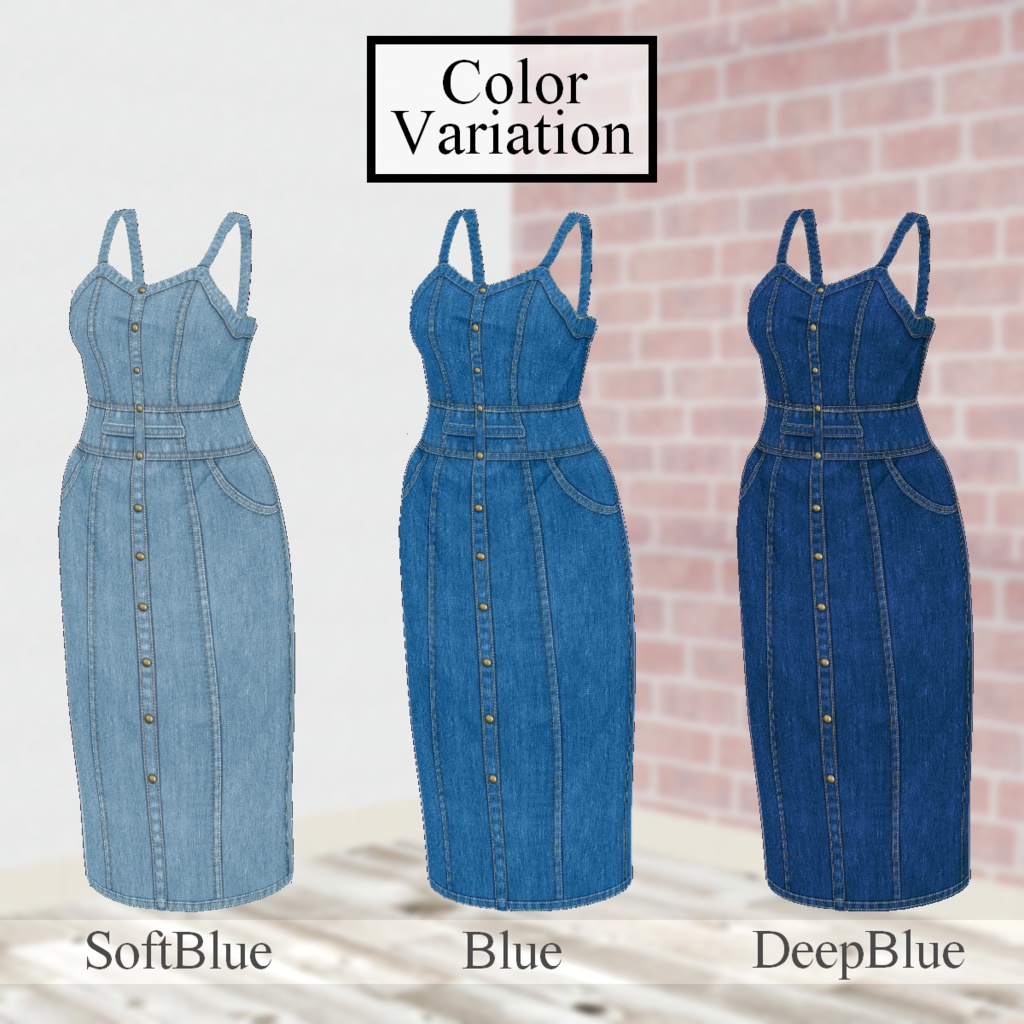 無料【VRoid】DenimSalopetteSkirt 3color デニムサロペットスカート【テクスチャ】