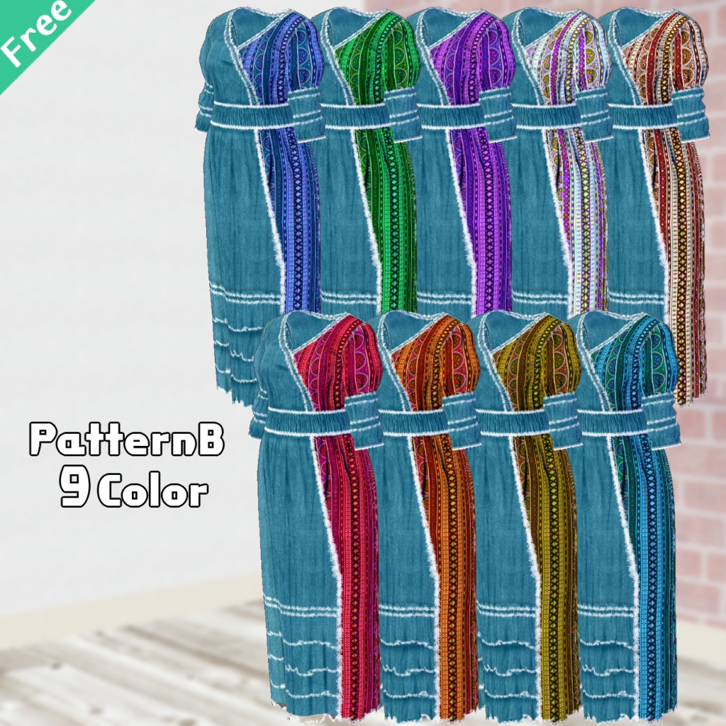 無料【VRoid】EthnicDenimDress エスニックデニムワンピース【テクスチャ】