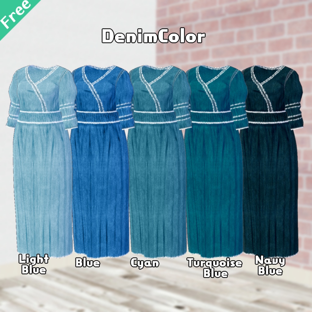無料【VRoid】EthnicDenimDress エスニックデニムワンピース【テクスチャ】
