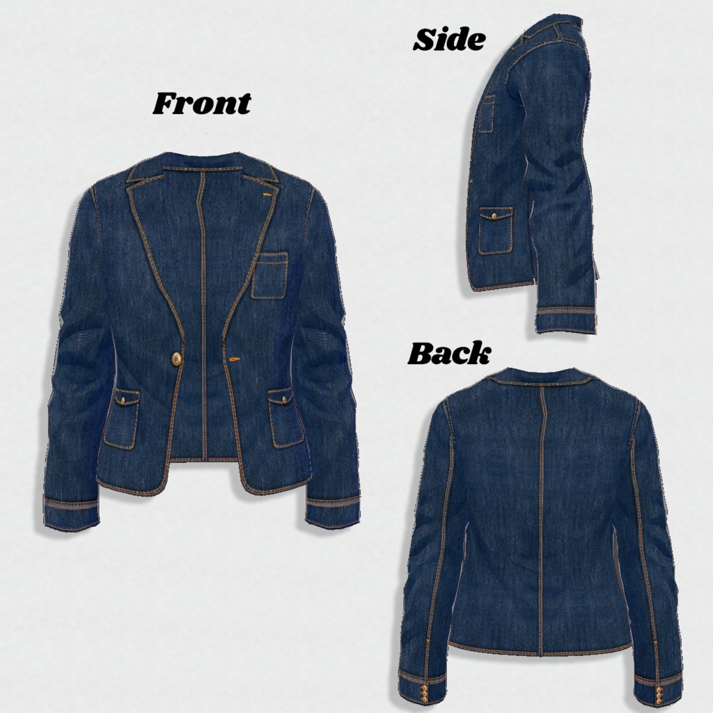 無料【VRoid】DenimTailoredJacket 6color デニムテーラードジャケット【テクスチャ】