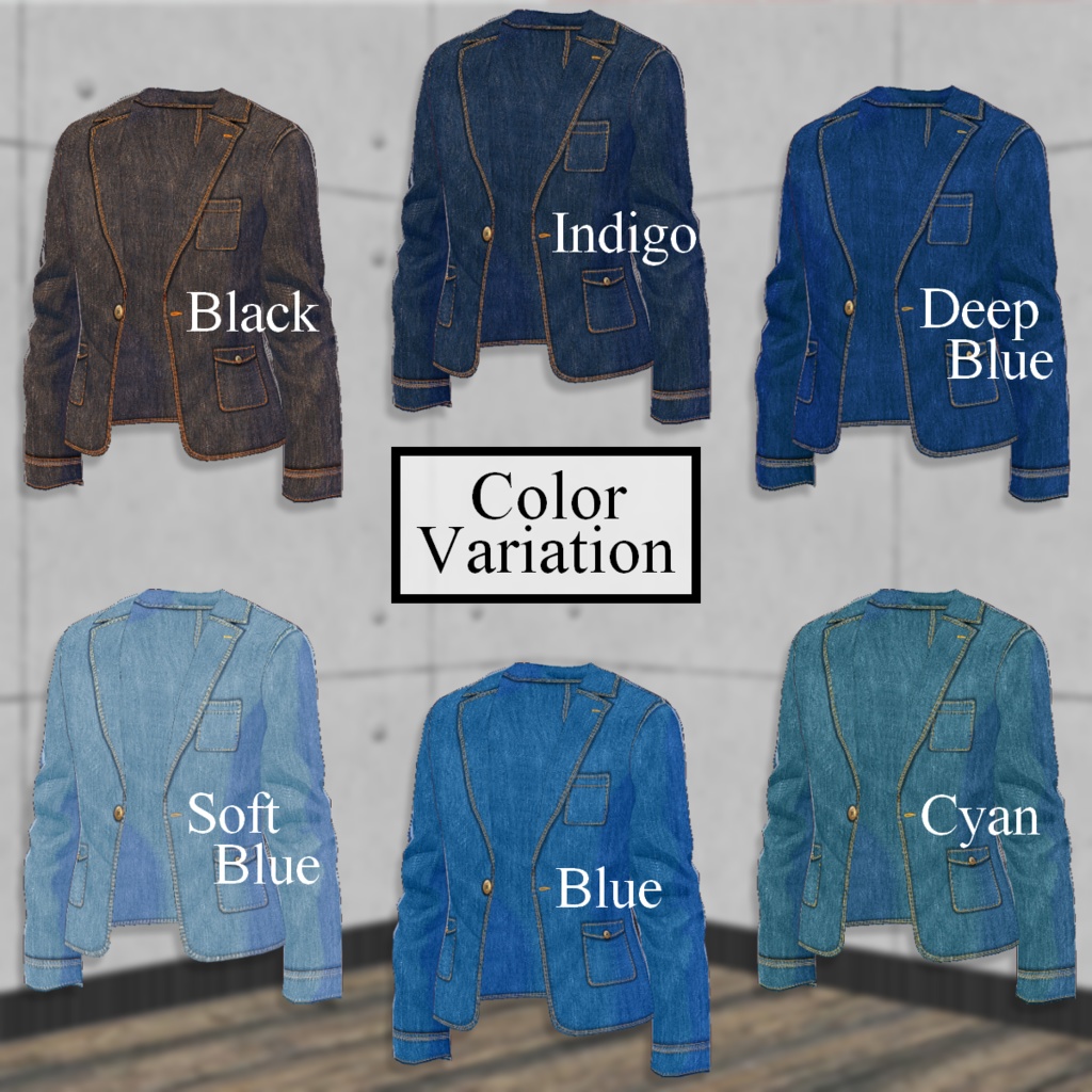 無料【VRoid】DenimTailoredJacket 6color デニムテーラードジャケット【テクスチャ】
