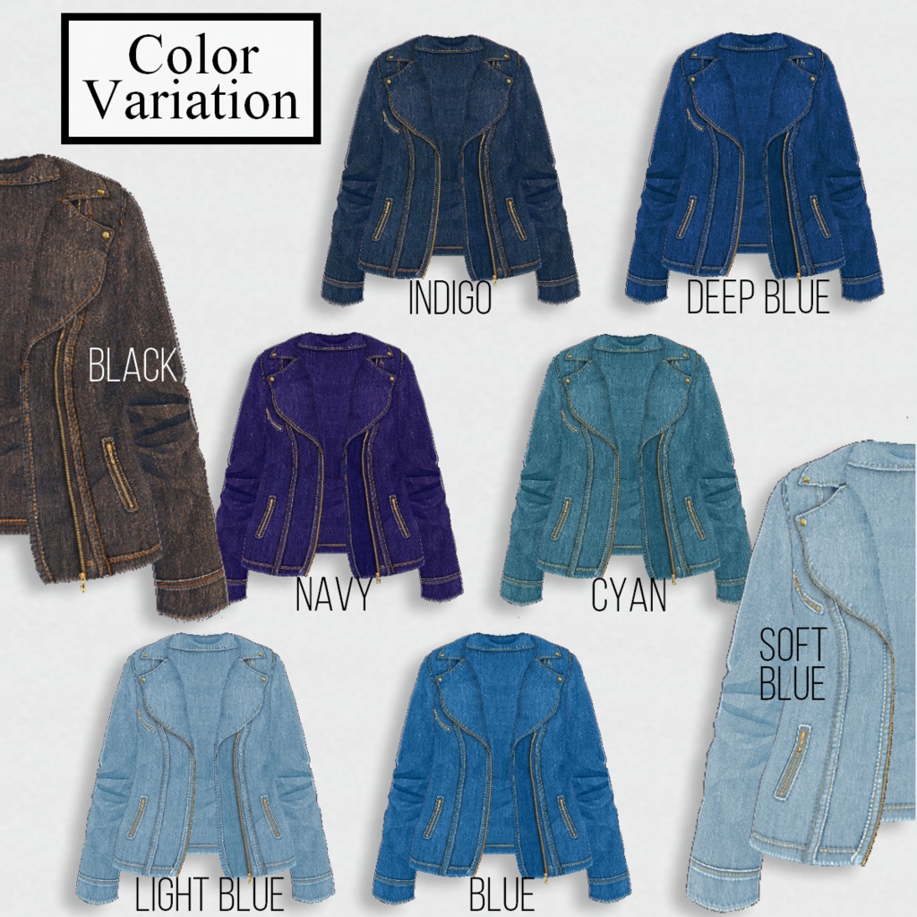 無料【VRoid】DenimRidersJacket 8color デニムライダースジャケット【テクスチャ】