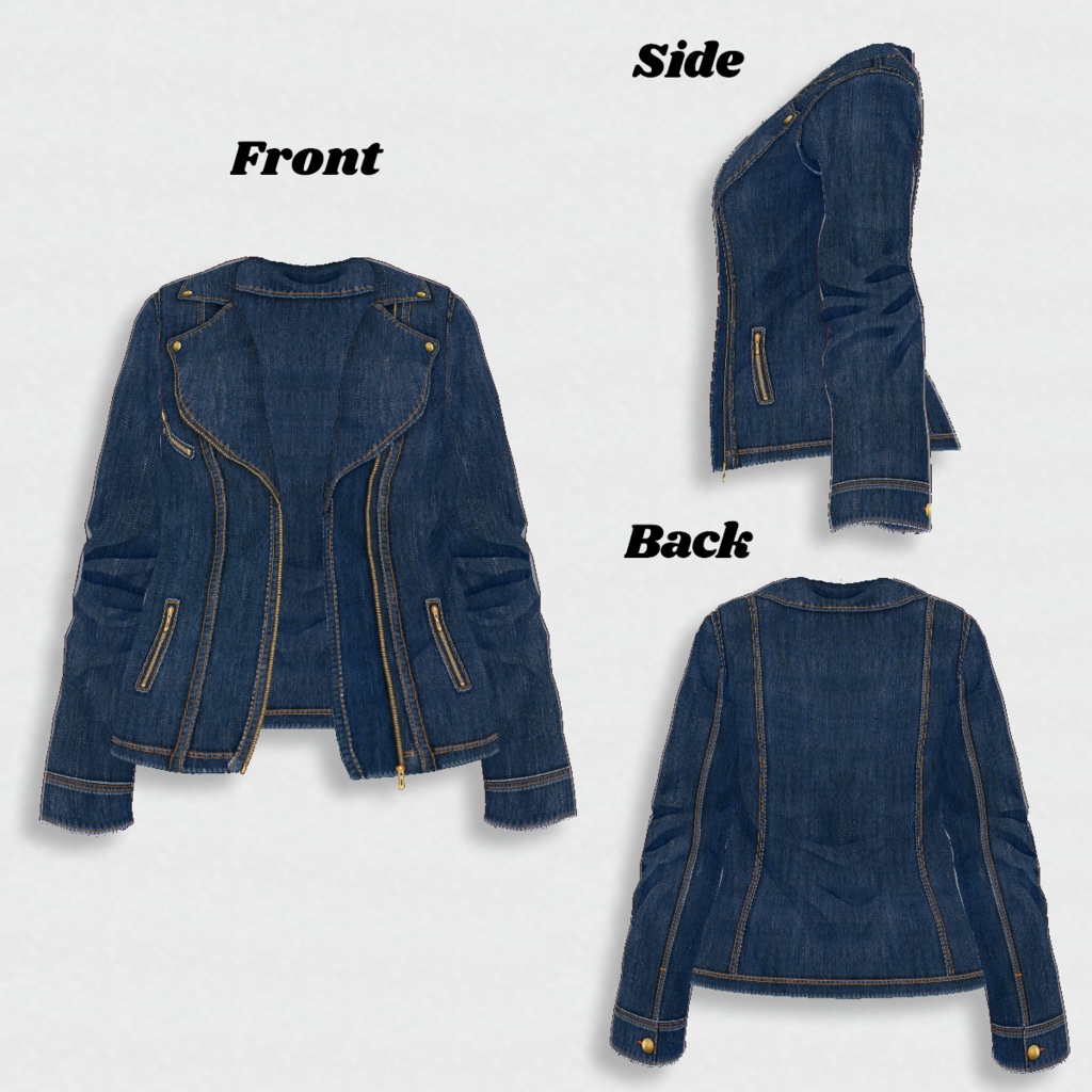 無料【VRoid】DenimRidersJacket 8color デニムライダースジャケット【テクスチャ】