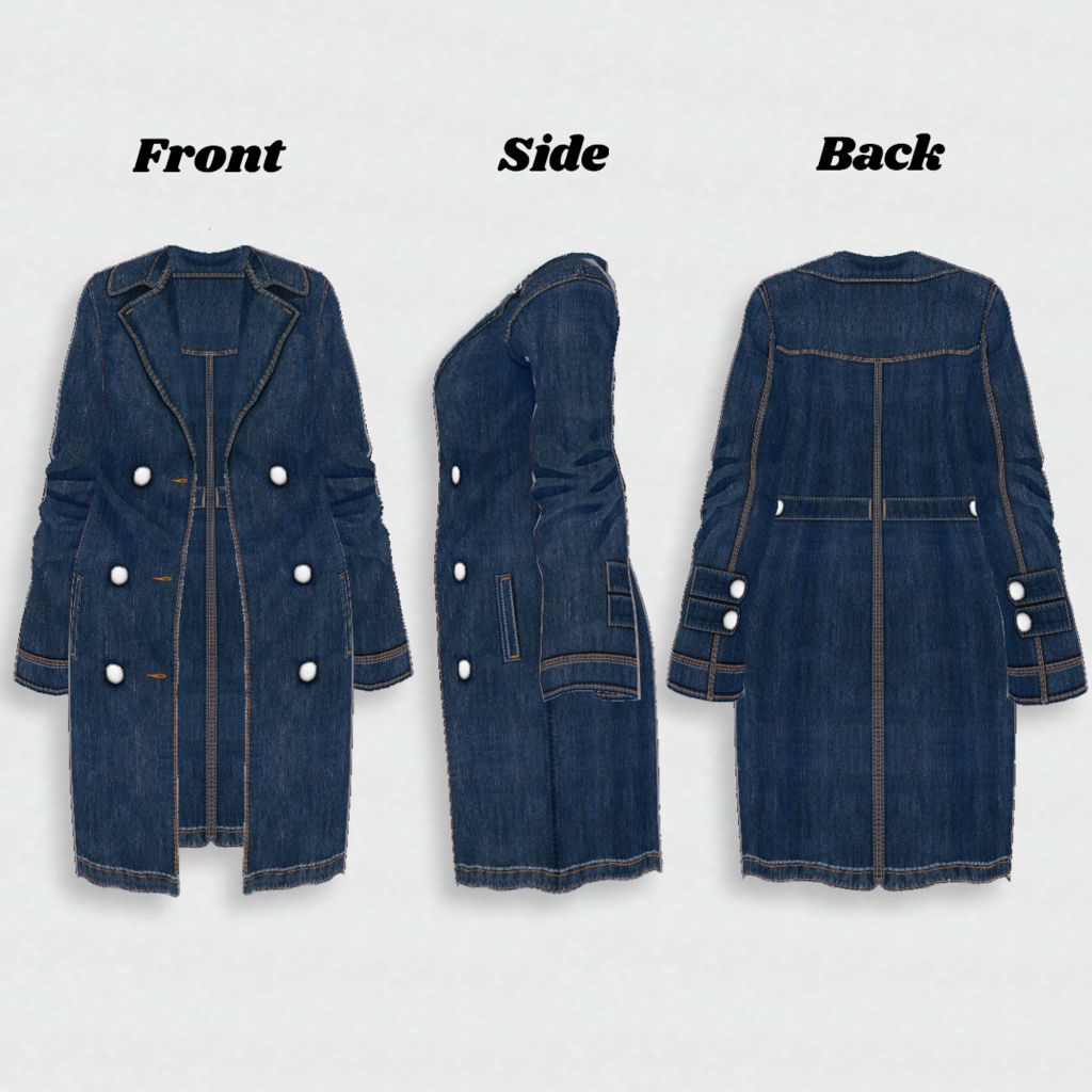 無料【VRoid】LongDenimJacket 5color ロングデニムジャケット【テクスチャ】
