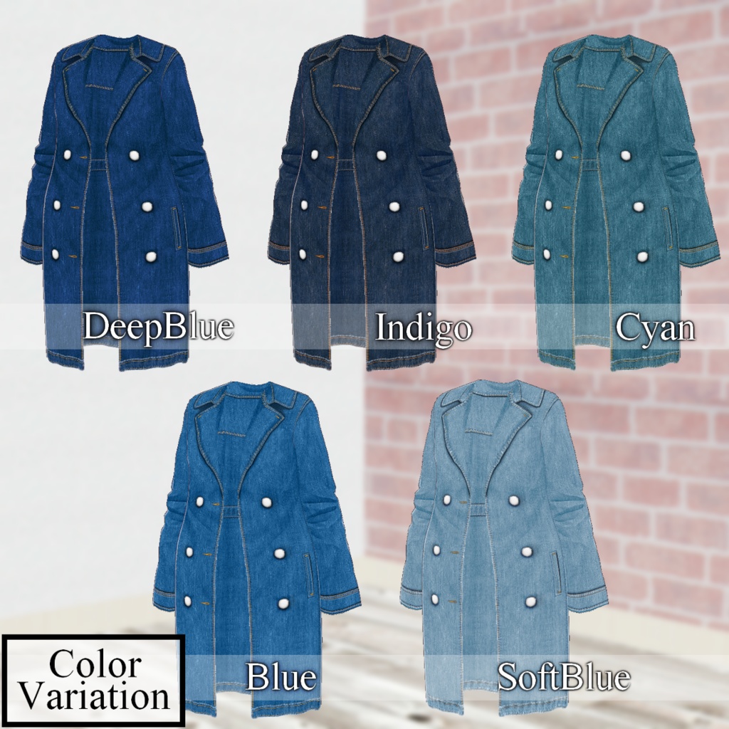 無料【VRoid】LongDenimJacket 5color ロングデニムジャケット【テクスチャ】
