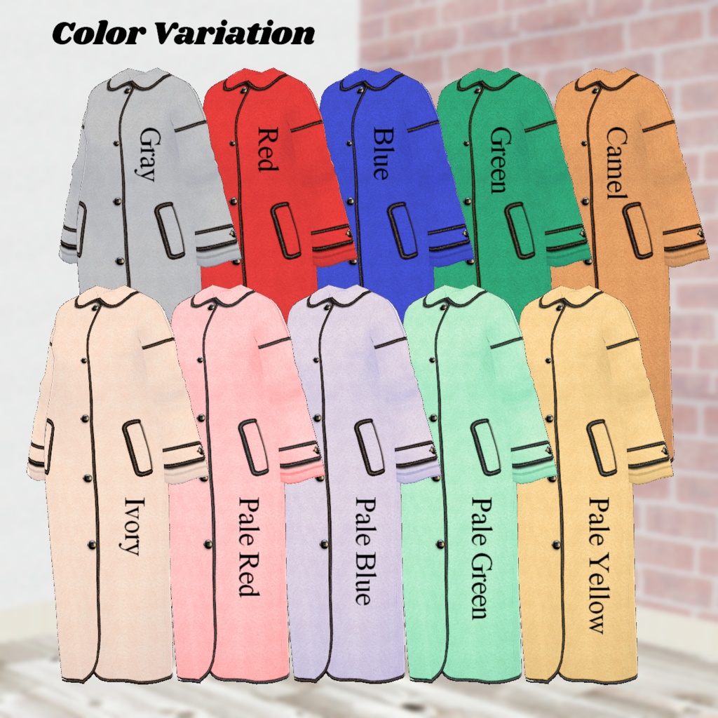 無料【VRoid】LongPipingCoat 10color ロングパイピングコート【テクスチャ】Free