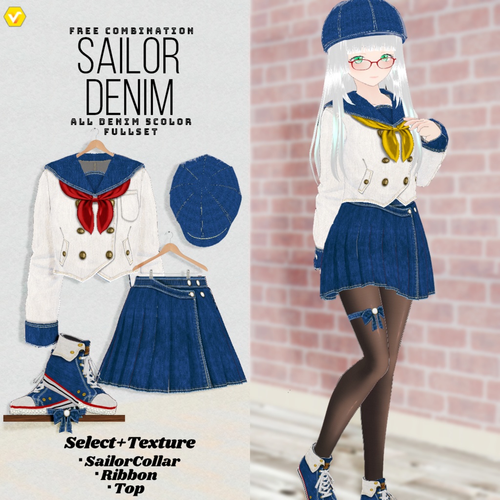 【VRoid】SailorDenim 5color セーラーデニム【テクスチャ】