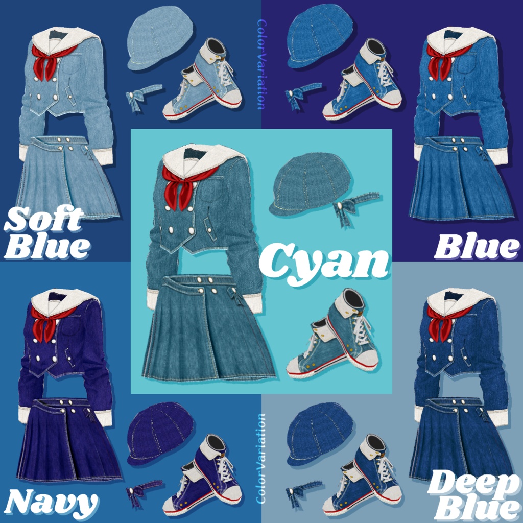 【VRoid】SailorDenim 5color セーラーデニム【テクスチャ】