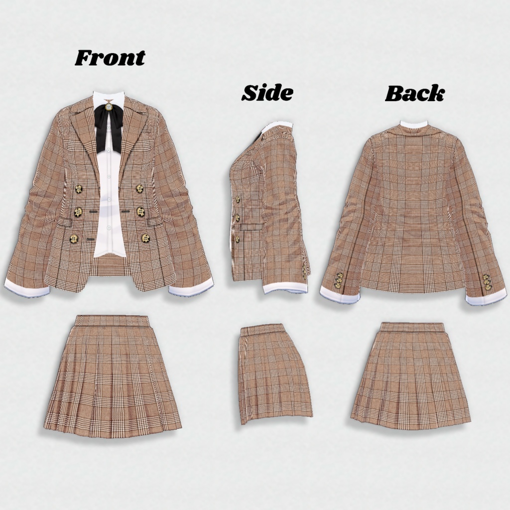 無料【VRoid】Glen Plaid Co-ord 4color グレンチェック柄 セットアップ【テクスチャ】Free