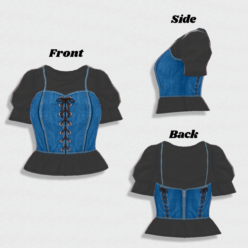 無料【VRoid】DenimBustier 3color デニムビスチェ【テクスチャ】Free