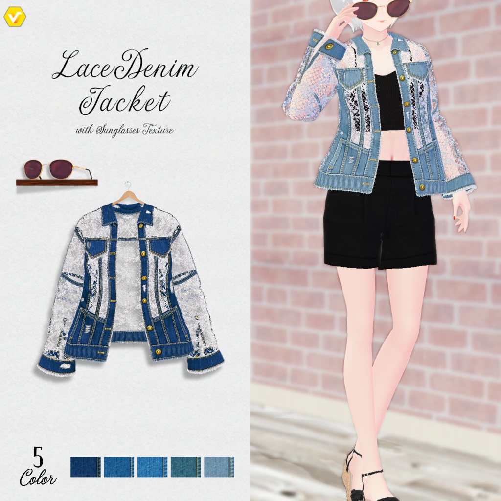 【VRoid】LaceDenimJacket 5color レースデニムジャケット【テクスチャ】