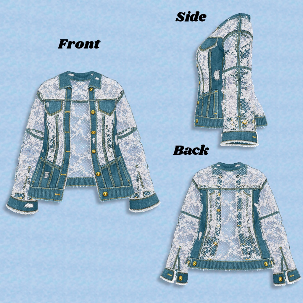 【VRoid】LaceDenimJacket 5color レースデニムジャケット【テクスチャ】