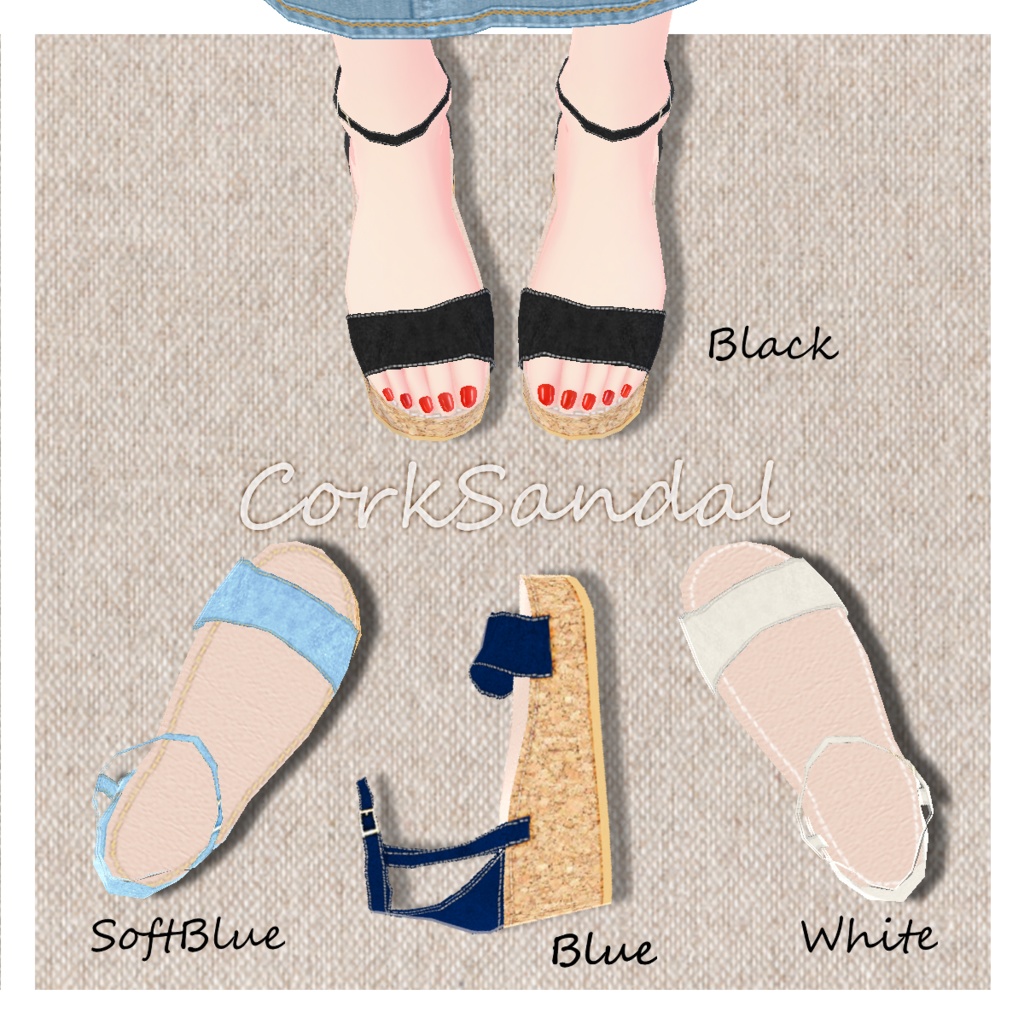 無料【VRoid】DenimBustier&ShirtDress 4color デニムビスチェ&白ワンピース【テクスチャ】Free