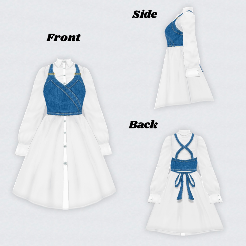 無料【VRoid】DenimBustier&ShirtDress 4color デニムビスチェ&白ワンピース【テクスチャ】Free