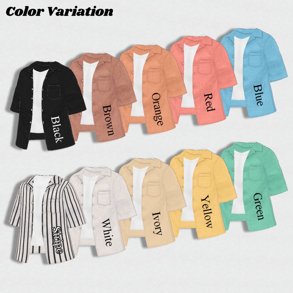 無料【VRoid】OpenCollarShirt 10color オープンカラーシャツ【テクスチャ】Free