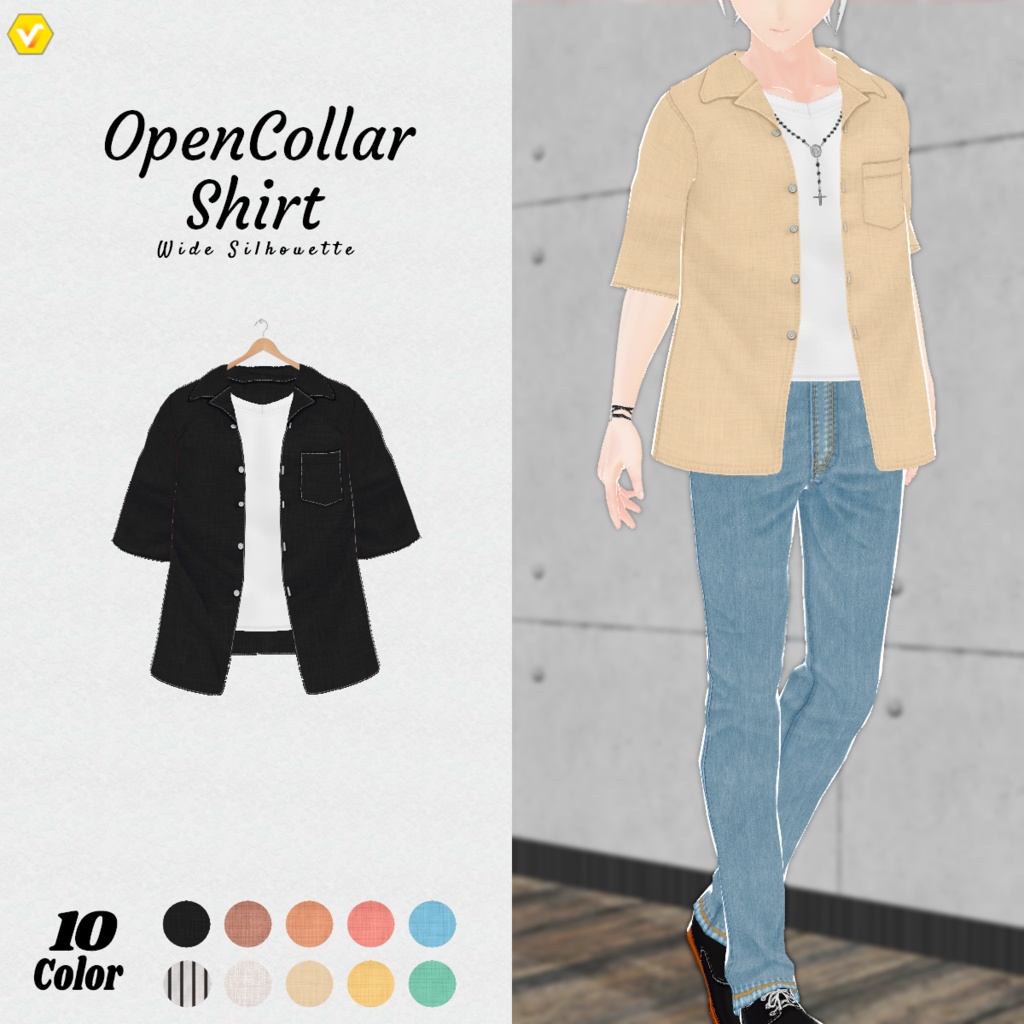 無料【VRoid】OpenCollarShirt 10color オープンカラーシャツ【テクスチャ】Free