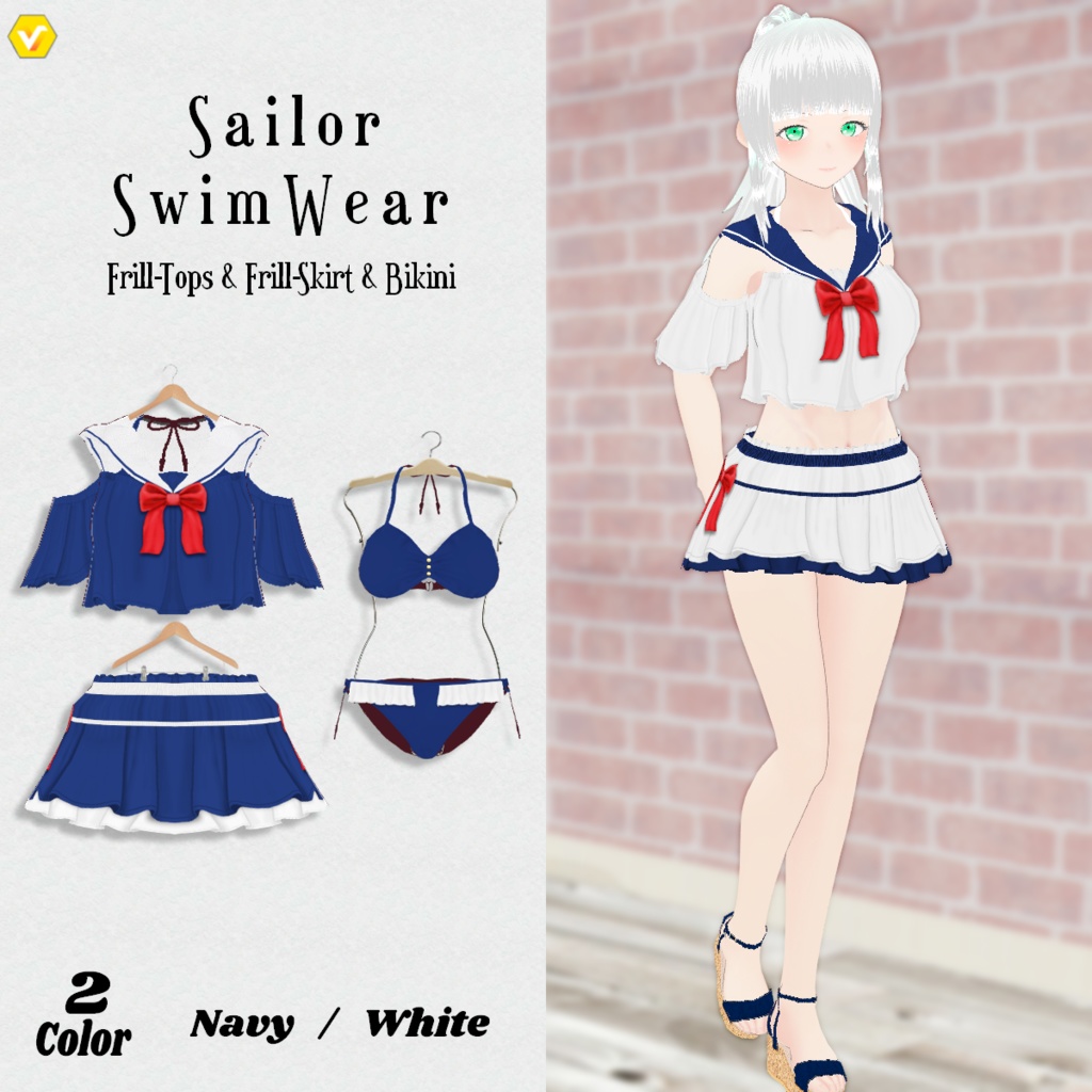 無料【VRoid】Sailor-SwimWear　2color　セーラー水着【テクスチャ】Free