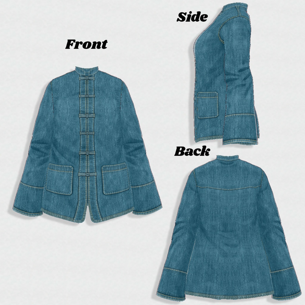 無料【VRoid】ChinaDenimJacket 6Color チャイナデニムジャケット【テクスチャ】Free