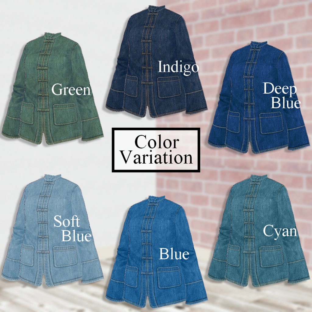 無料【VRoid】ChinaDenimJacket 6Color チャイナデニムジャケット【テクスチャ】Free