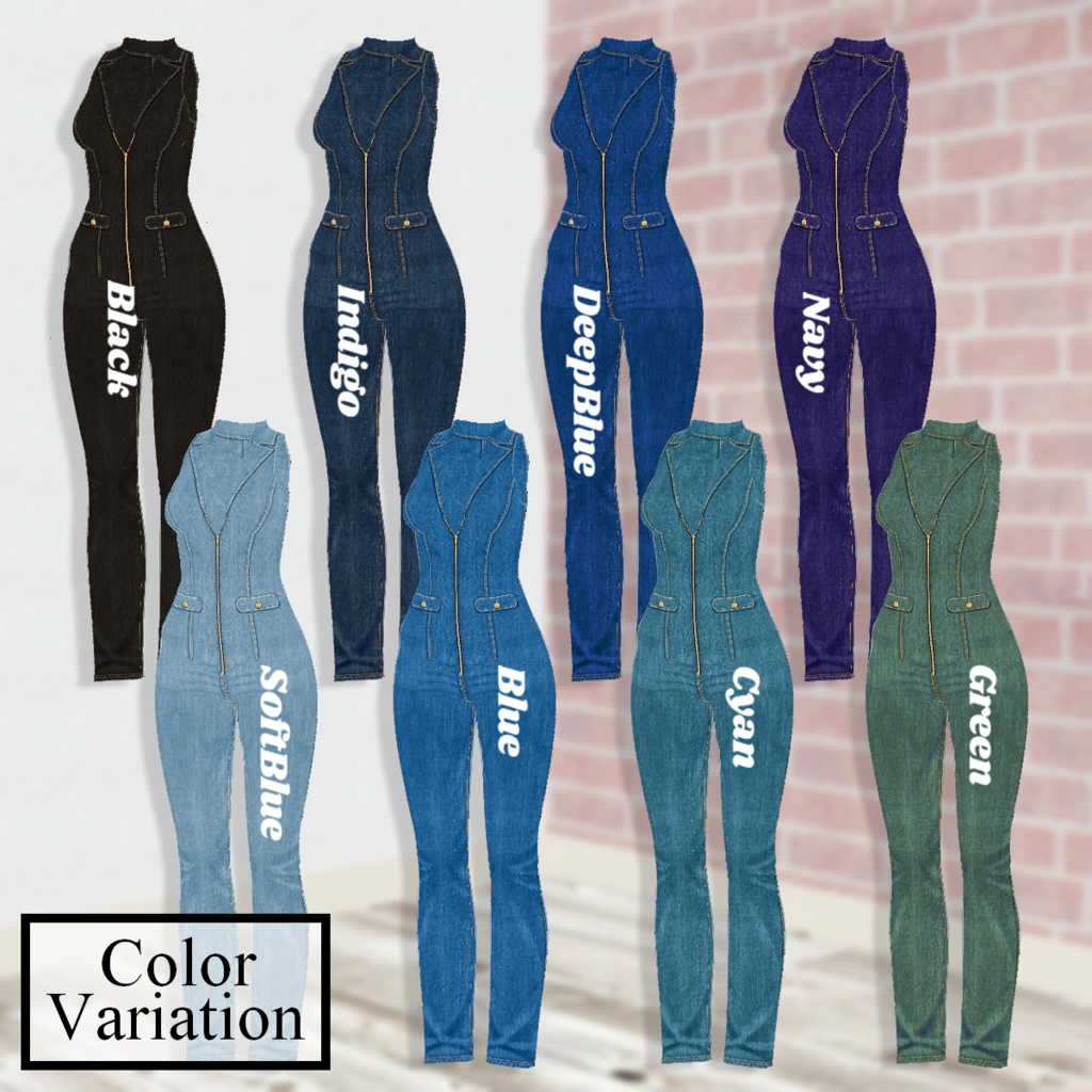 【VRoid】DenimJumpSuit 8color デニムジャンプスーツ【テクスチャ】
