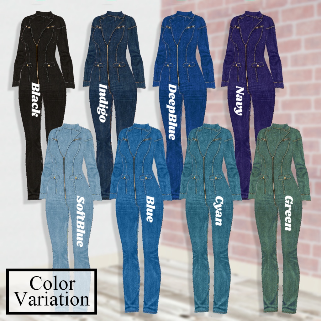 【VRoid】DenimJumpSuit 8color デニムジャンプスーツ【テクスチャ】