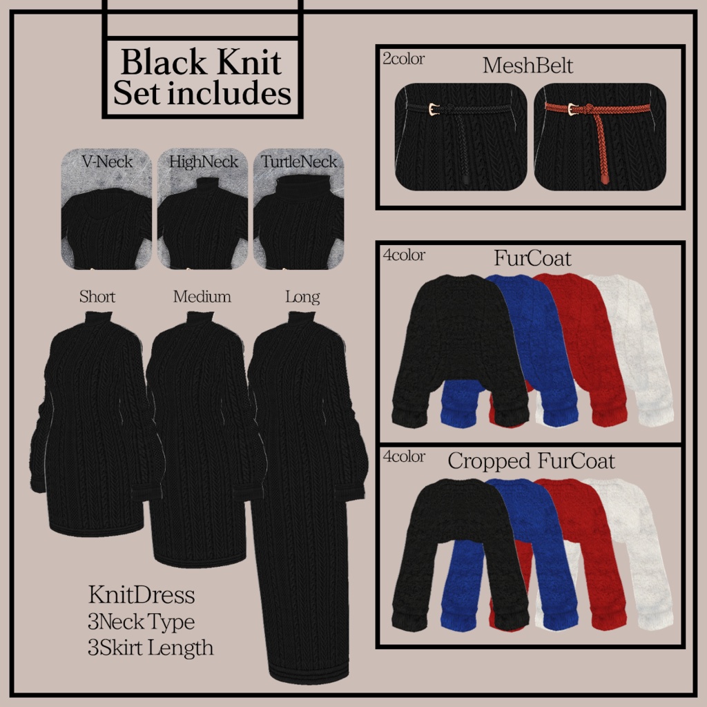 試着あり【VRoid】KnitDress&FurCoat  ニットワンピース&ファーコート【テクスチャ】