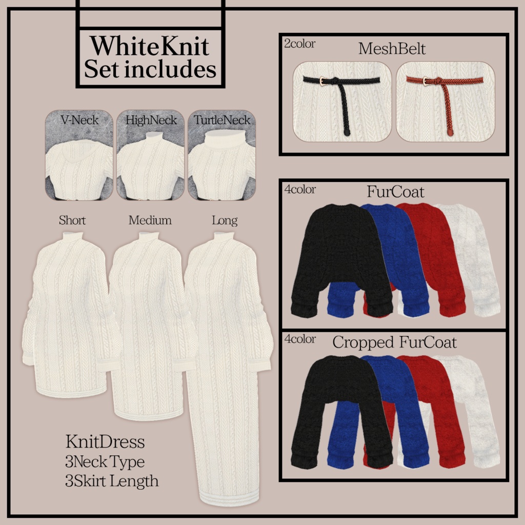 試着あり【VRoid】KnitDress&FurCoat  ニットワンピース&ファーコート【テクスチャ】