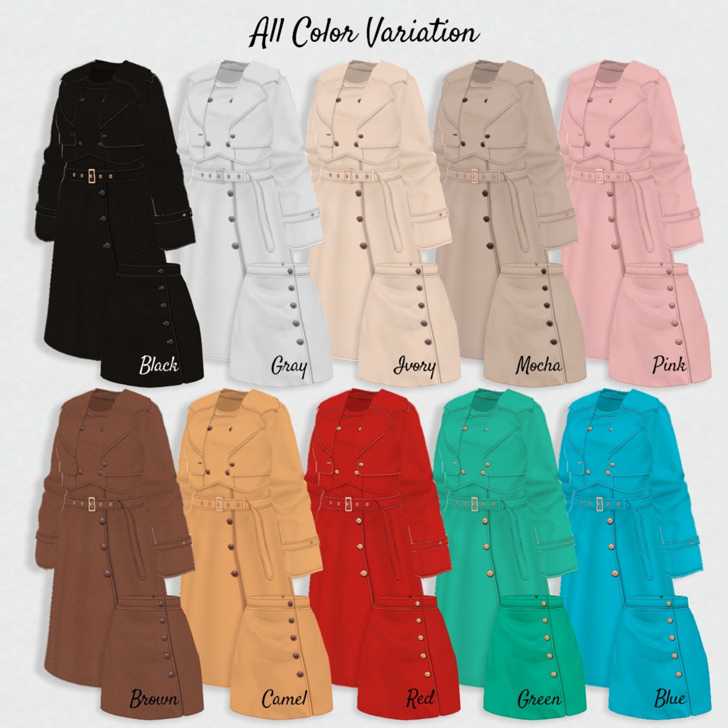 【VRoid】LayeredCoat 10Color レイヤードコート 【テクスチャ】