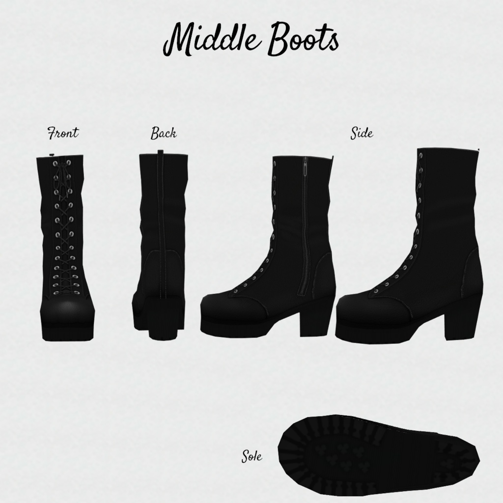 無料【VRoid】LaceUpBoots Black-only レースアップブーツ【テクスチャ】