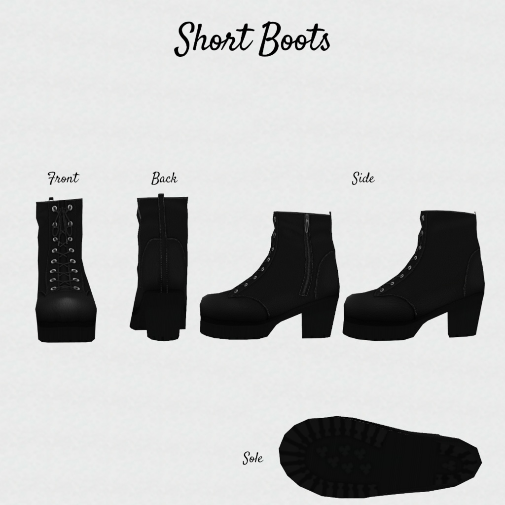 無料【VRoid】LaceUpBoots Black-only レースアップブーツ【テクスチャ】