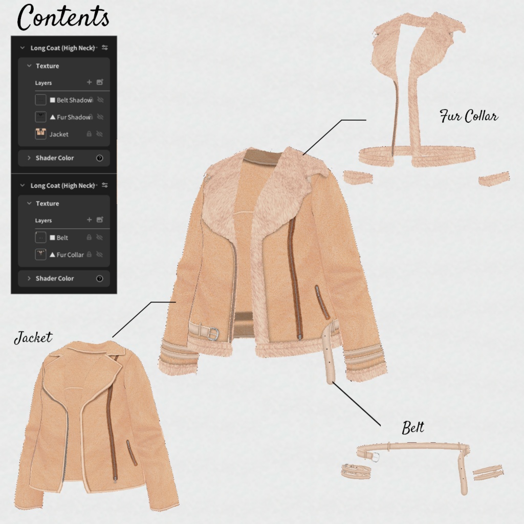 試着あり【VRoid】BoaRidersJacket 6Color ボアライダースジャケット【テクスチャ】