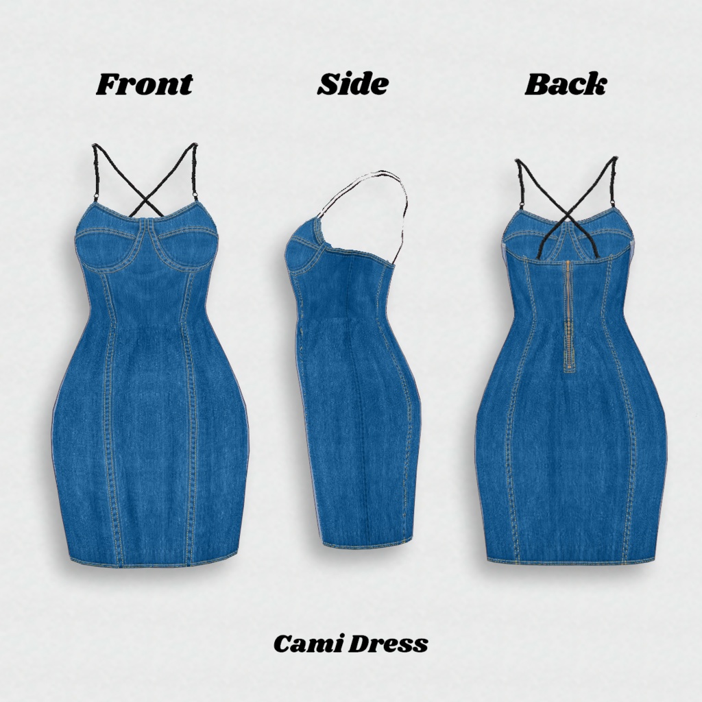 【VRoid】Denim Set-Up【Cami Dress&Cropped Jacket】4color【テクスチャ】