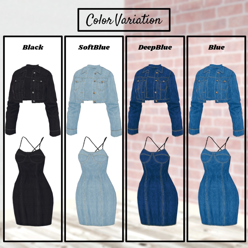 【VRoid】Denim Set-Up【Cami Dress&Cropped Jacket】4color【テクスチャ】